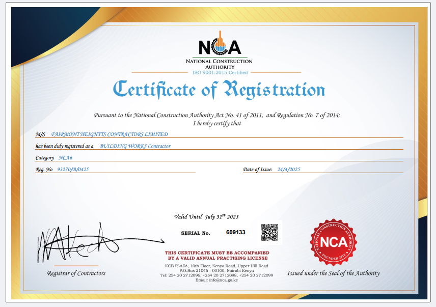 NCA License Certificate